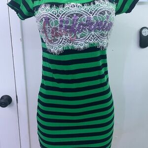 Green and Black Asymmetrical Dress